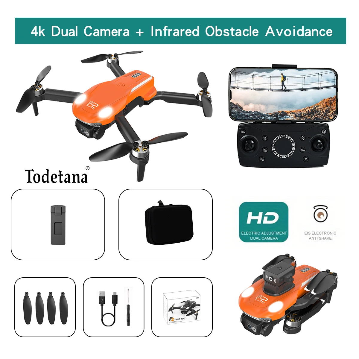 F2 4K Ultra HD Drone Tracking Intelligent Flight Modes Long Battery Life Foldable Design for Travel Aerial Photography