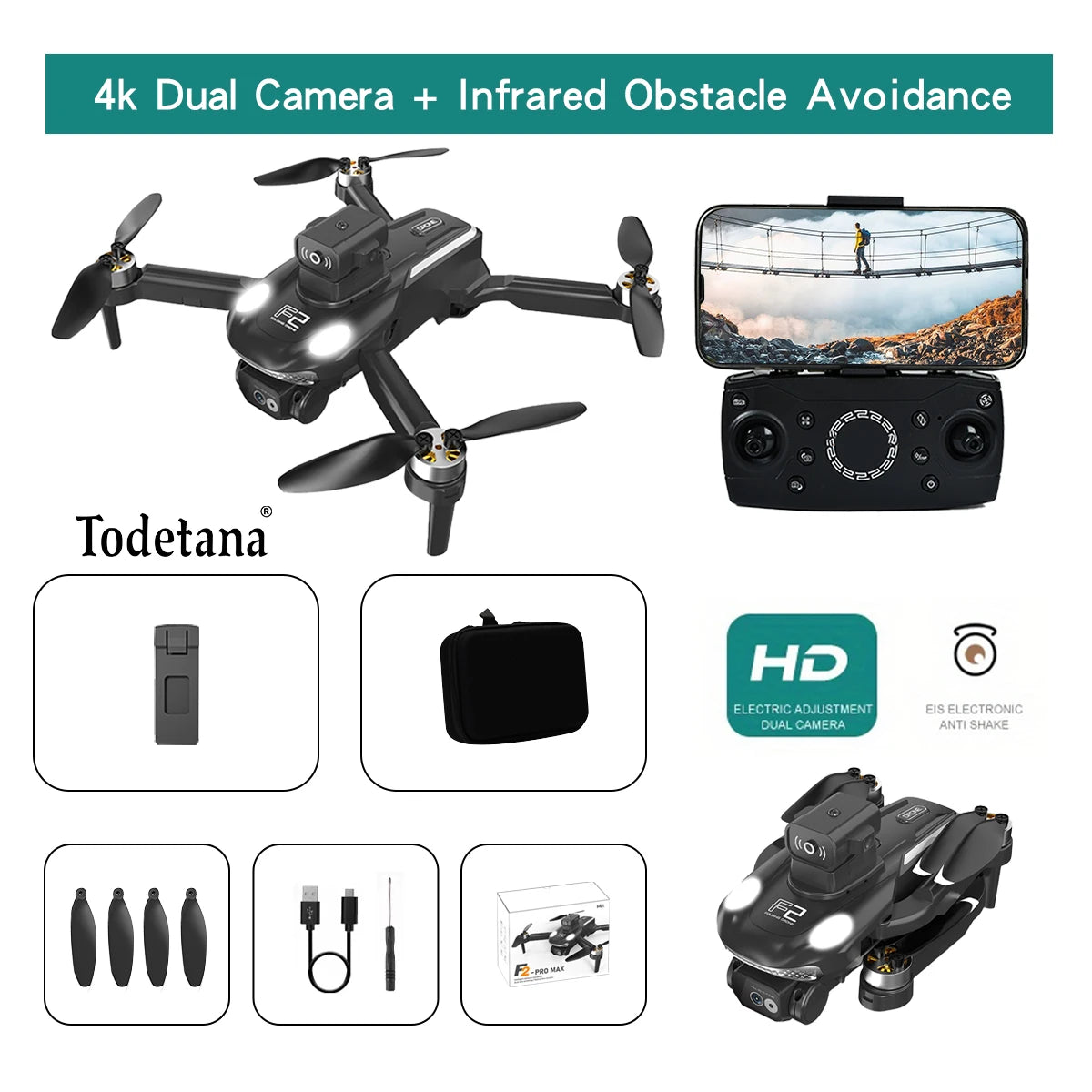 F2 4K Ultra HD Drone Tracking Intelligent Flight Modes Long Battery Life Foldable Design for Travel Aerial Photography