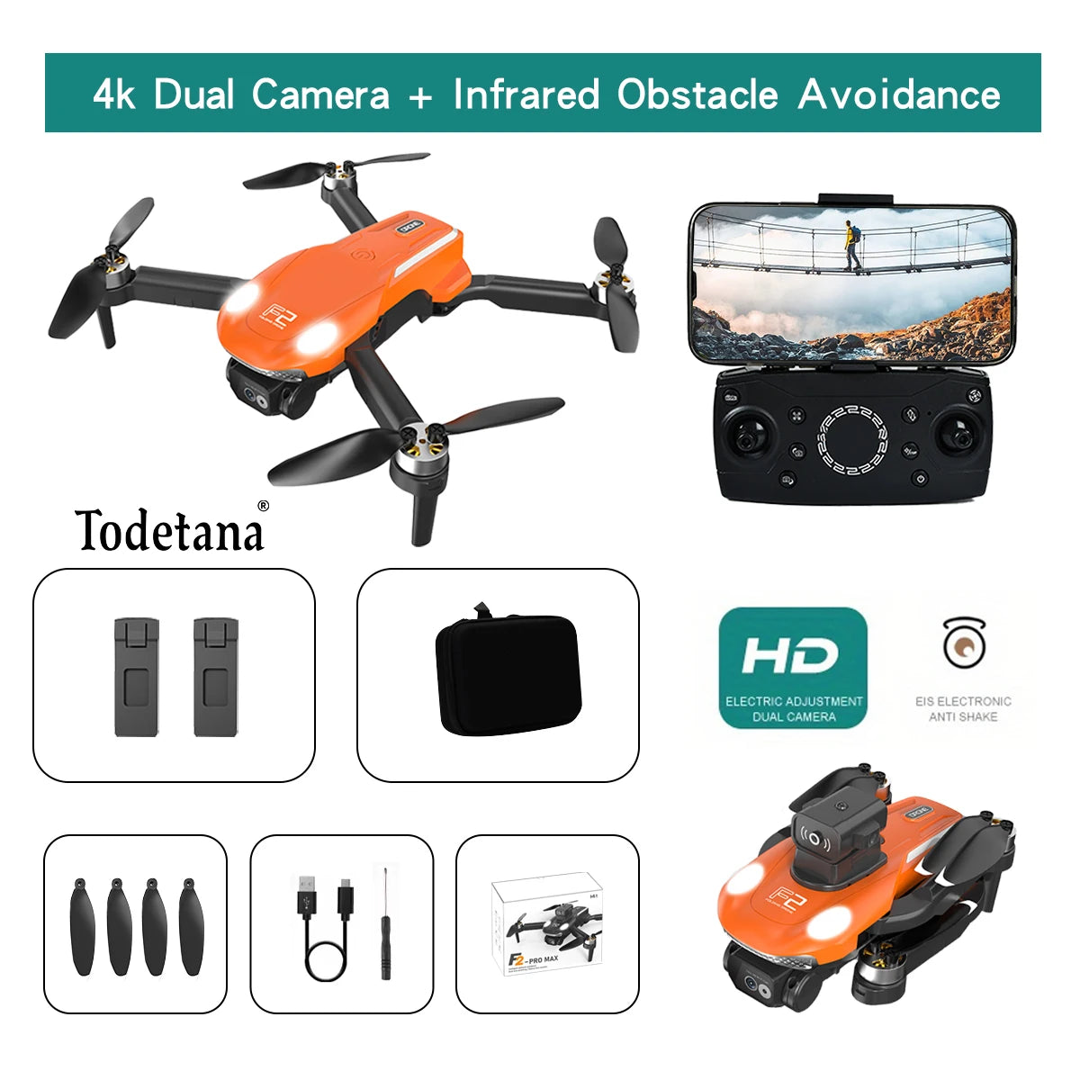 F2 4K Ultra HD Drone Tracking Intelligent Flight Modes Long Battery Life Foldable Design for Travel Aerial Photography