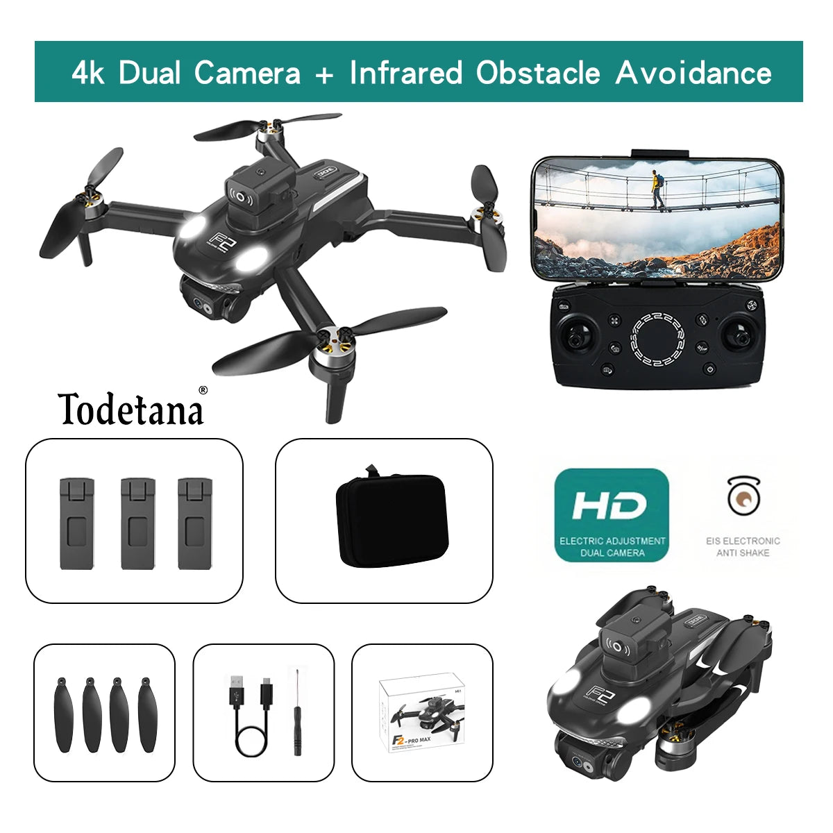 F2 4K Ultra HD Drone Tracking Intelligent Flight Modes Long Battery Life Foldable Design for Travel Aerial Photography