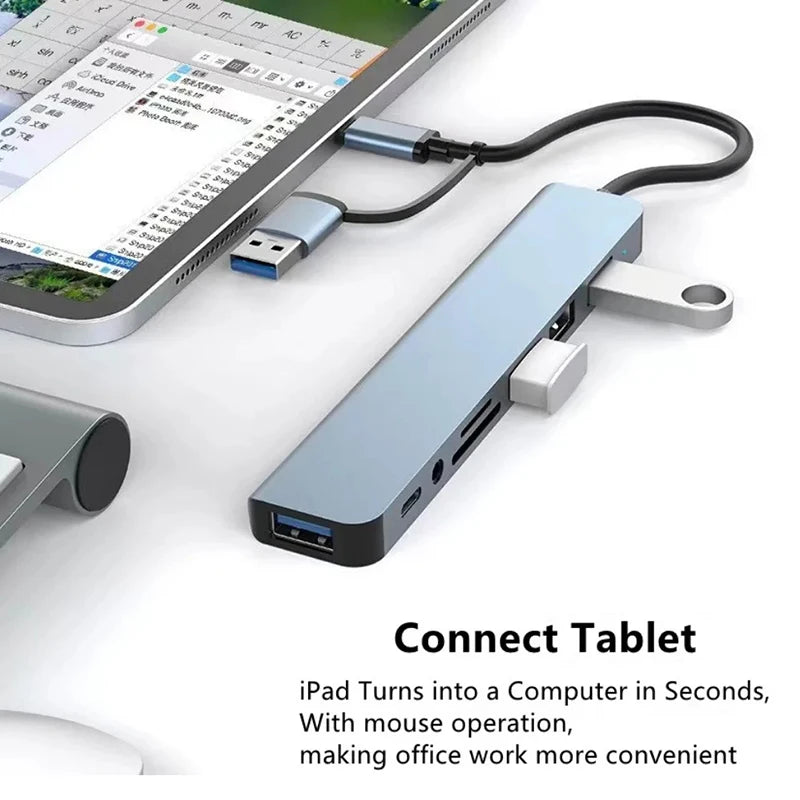 USB C Hub USB Splitter 8 in 2 USB Extender with 4 USB Port 1 USBC Port TF/SD Card Reader Audio Output Compatible with MacBook