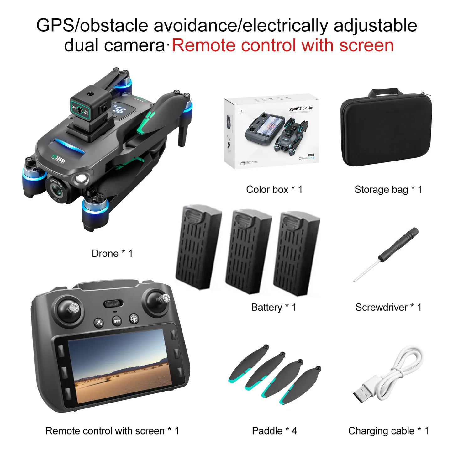8K Dual Camera 5G WIFI FPV Remote Control Quadcopter Drone 2KM Obstacle Avoidance LED Screen Brushless GPS Follow Me RC Drone