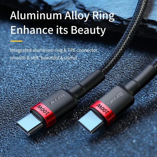 Baseus USB Type C To USB C Cable For iPhone 16 15 100W/5A PD Fast Charging Charger Cord For Macbook Xiaomi Samsung Type-C Cable