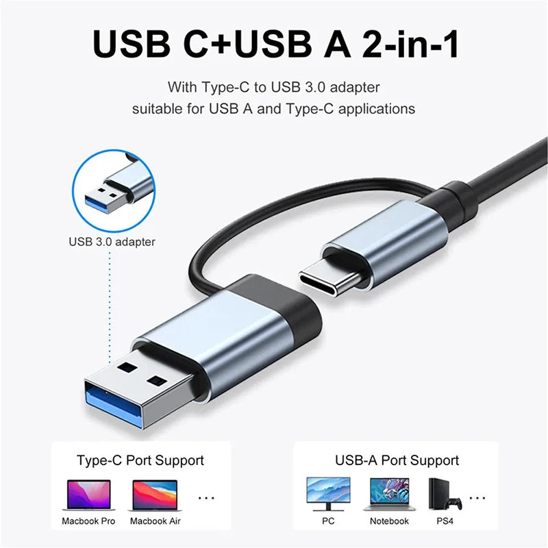 USB C Hub USB Splitter 8 in 2 USB Extender with 4 USB Port 1 USBC Port TF/SD Card Reader Audio Output Compatible with MacBook