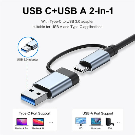 USB C Hub USB Splitter 8 in 2 USB Extender with 4 USB Port 1 USBC Port TF/SD Card Reader Audio Output Compatible with MacBook