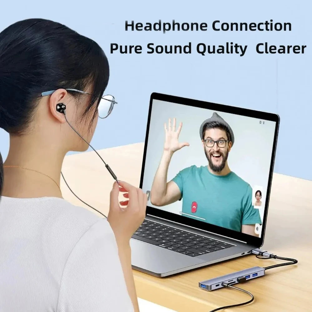 موزع USB C، موزع USB، 8 في 2، موسع USB مع 4 منافذ USB، منفذ USBC واحد، قارئ بطاقة TF/SD، مخرج صوت متوافق مع MacBook